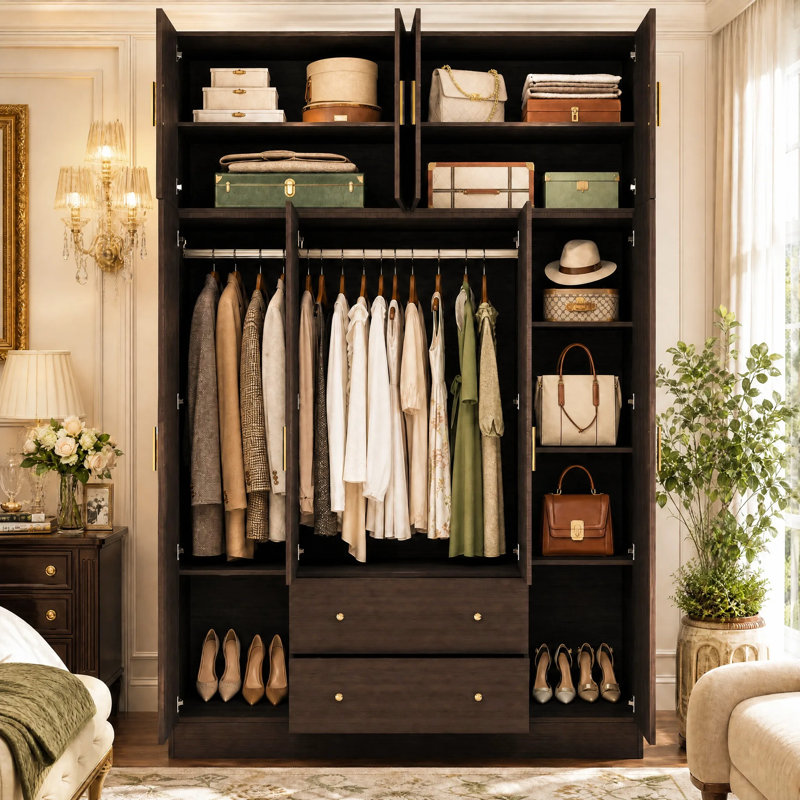 Armoire 4 tiroirs 2 tiroirs avec armoire, Noir, noir, noir, noir
