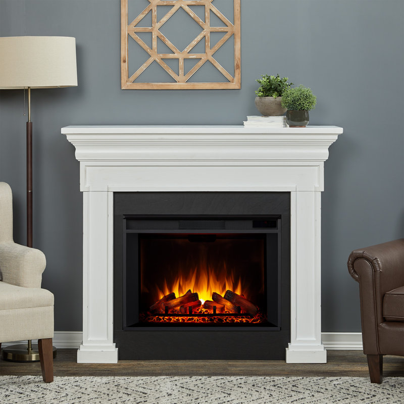 Emerson 56" W Freestanding Manufactured Wood Electric Fireplace, Rustic White