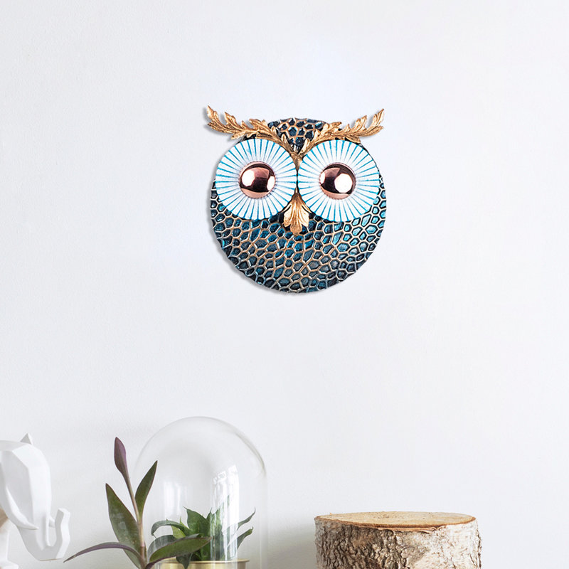 Décoration murale hibou, Bleu / cuivre / or