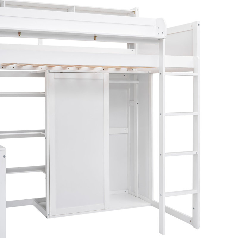 Lit mezzanine simple avec mesures et rangement multiple, grand espace de rangement blanc, Blanc