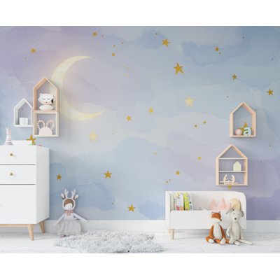 Lune, étoiles, papier peint, aquarelle, chambre d'enfant, papier peint à peler et coller, chambre d'enfant, papier peint mural, minimaliste, mur