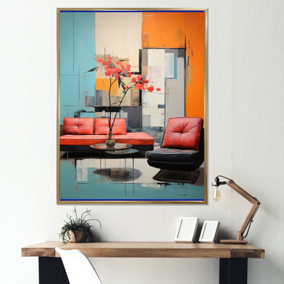 Corail orange Mid Century, contrastes colorés sur toile