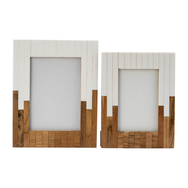 Rustic Resin & Wood Picture Frame with Glass Panel - Decorative Polyresin & MDF Photo Display, 5" x 7"