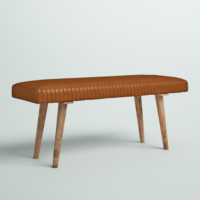Banc en bois de manguier et cuir, Brun