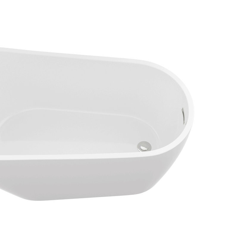 Baignoire autoportante blanche contemporaine en acrylique avec trop-plein et drain chromés