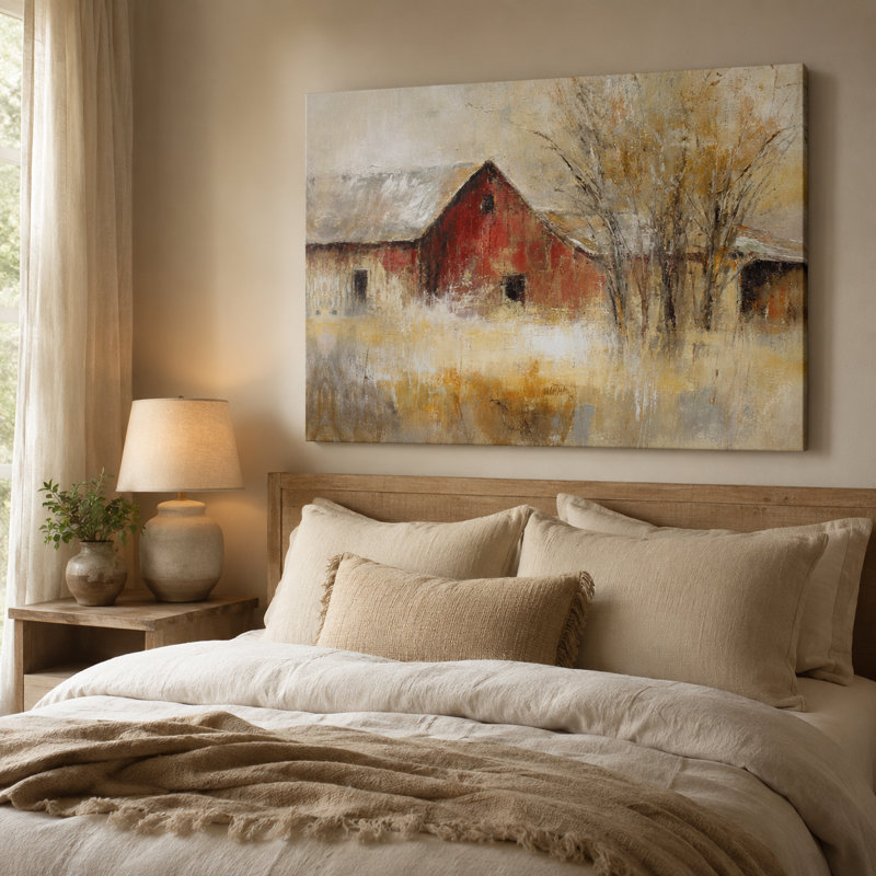 «Bare Tree Homestead - Winter Countryside Landscape», art mural sur toile tendue, 32"H x 48"W x 1.5"D