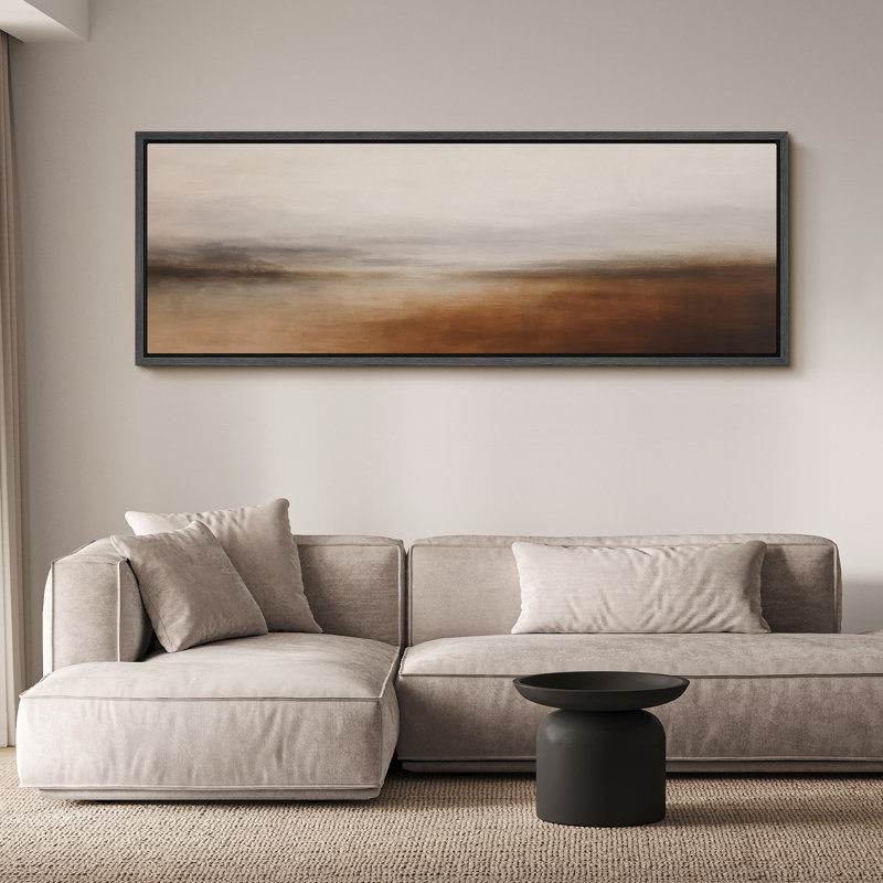 Large Framed Canvas Print Wall Art - Abstract Landscape Print for Modern Home Decor, 20" H x 60" W, Black