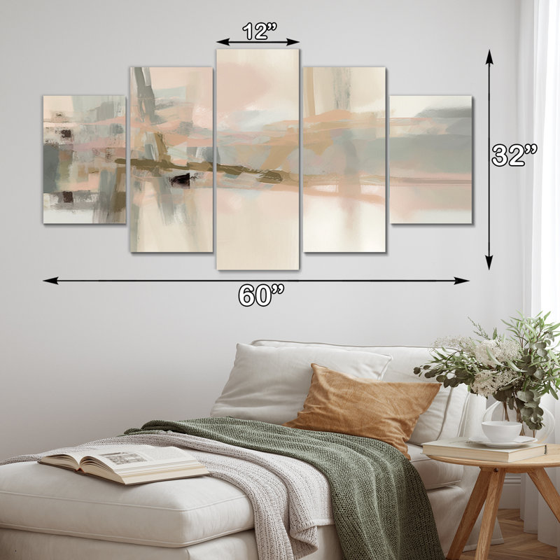 «Knowing Vintage Pink Minimal Retro Simplicity», reproduction d'art abstraite, 5 panneaux