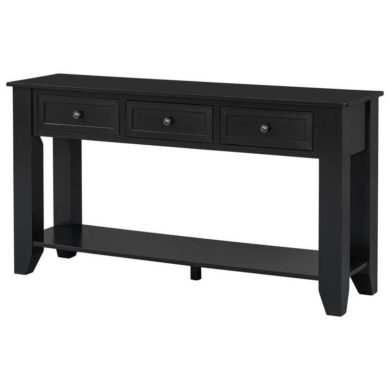 Table d'entrée de 55,4 po avec trois tiroirs et une surface de présentation spacieuse, design contemporain, pieds en peuplier, poignées en métal, - table à glissière, tiroirs, espace, fonctionnalité