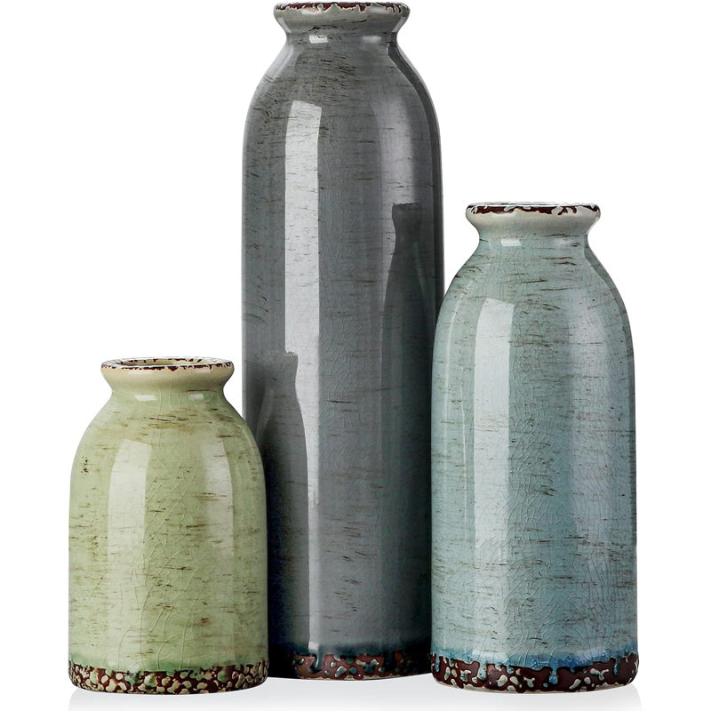 Ensemble de vases en céramique mat, Blue/Green/Light Gray