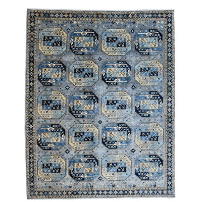 New Turkmen Afghan One-of-a-Kind Rectangle 9'2" X 12'2" New Age Area Rug Blue