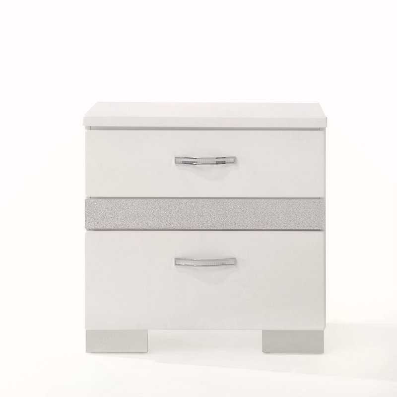 Table de chevet avec finition blanche brillante et 3 tiroirs