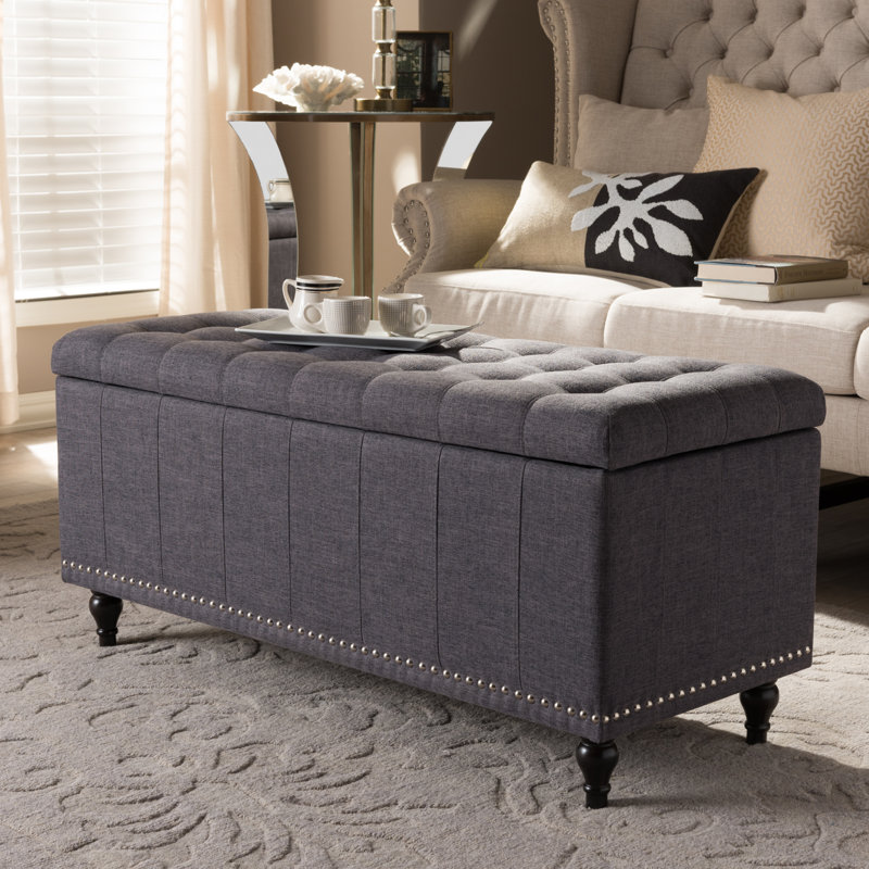 Repose-pieds de rangement rectangulaire capitonné de 41,73 po de largeur Mirdza, Gris foncé