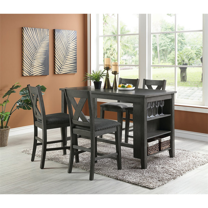 Table de salle à manger rectangulaire à hauteur de comptoir en bois avec rangement