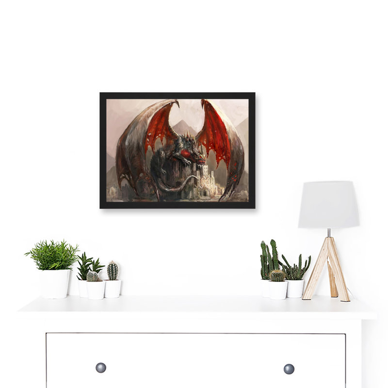 Illustration Fantasy Dragon Castle Wings - Single Picture Frame Print