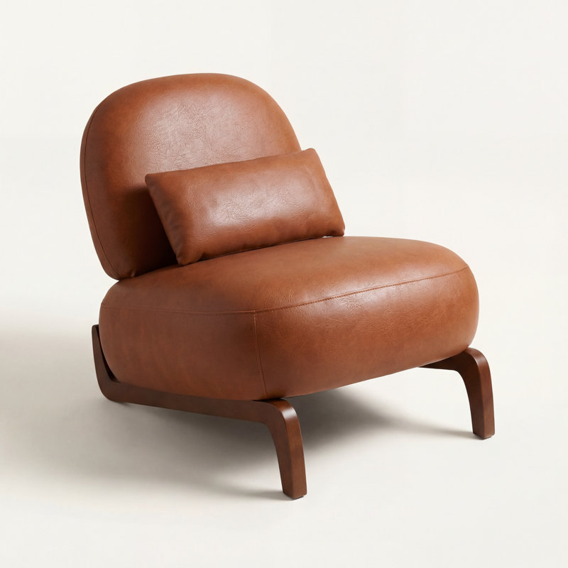 Méridienne Mid-Century moderne avec base traîneau, Similicuir brun cognac