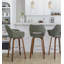 Tabouret de bar pivotant à hauteur fixe avec pieds en bois courbé en noyer, siège en tissu vert et repose-pieds chromé - ensemble de 2.-554498291