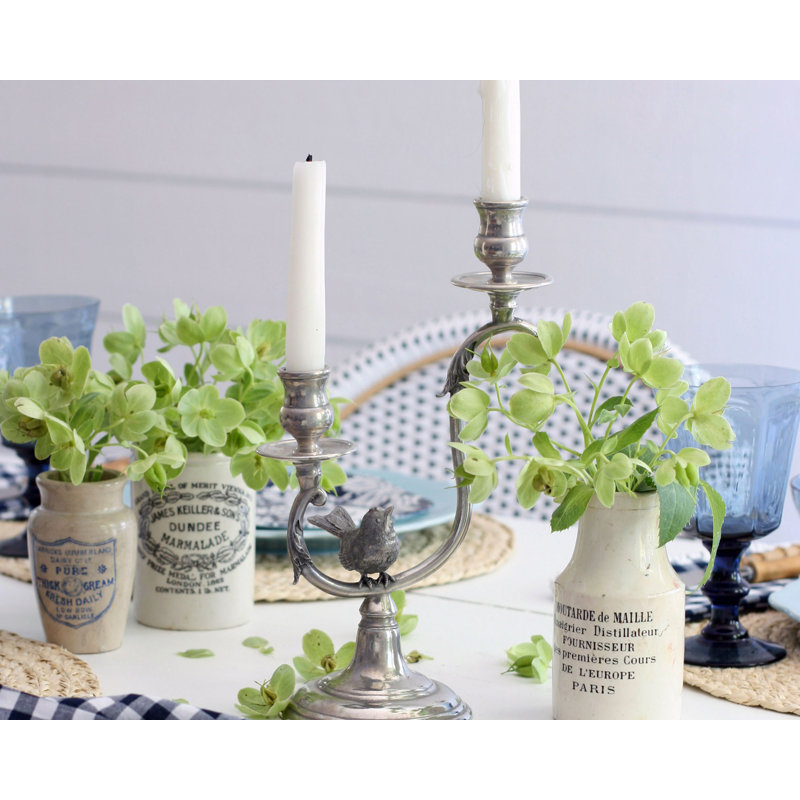 Elegance Pewter Song Bird Candlestick for Tabletop