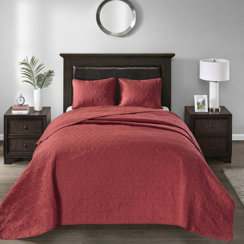 Couvre-lit rouge très grand réversible - Rembourrage en coton prélavé pour un ajustement surdimensionné et confortable