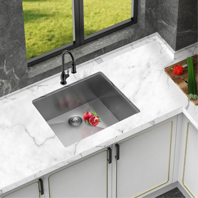 23" Undermount Sink, Stainless Steel Kitchen 16 Gauge, 9 Inch Deep Single Bowl, X - Shaped Water Guide, Pad X 18" 9" Gauge Steel, Deep, With Drain Assembly, And Noise Coating
