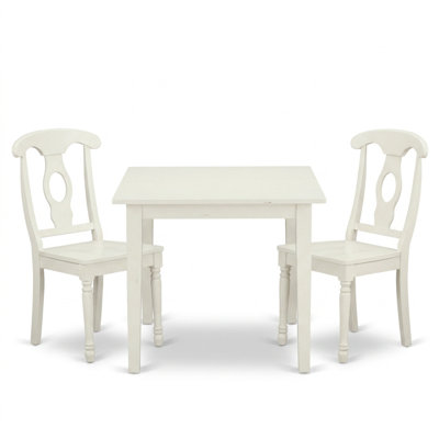 Linen White Rubber Wood Rectangle 3 Piece Dinette Set with Butterfly Leaf and 2 Napoleon Back Dining Chairs for Small Spaces