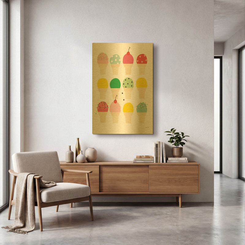 «Ice Cream Fun» par Ann Kelle, art mural en métal doré, 12 po x 16 po, 24 po x 36 po
