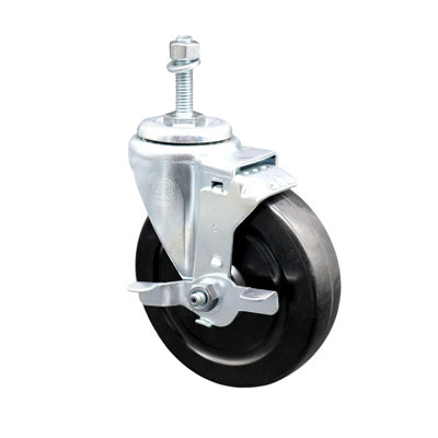Rubber Wheel Swivel 5/8 Inch Threaded Stem Caster Set with Brake SCC