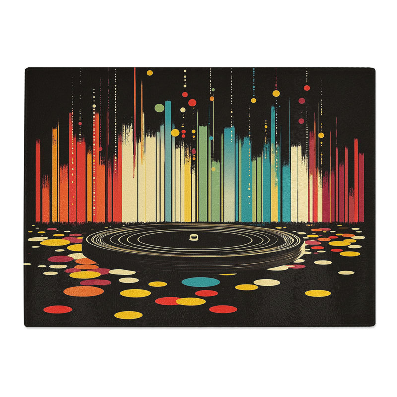 Vinyl Record Illustrated  Glass Chopping Board