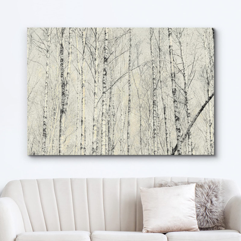 Collage de bouleau blanc, forêt, nature sauvage, technique mixte, paysage rustique, Toile tendue, H 16 po x l 24 po