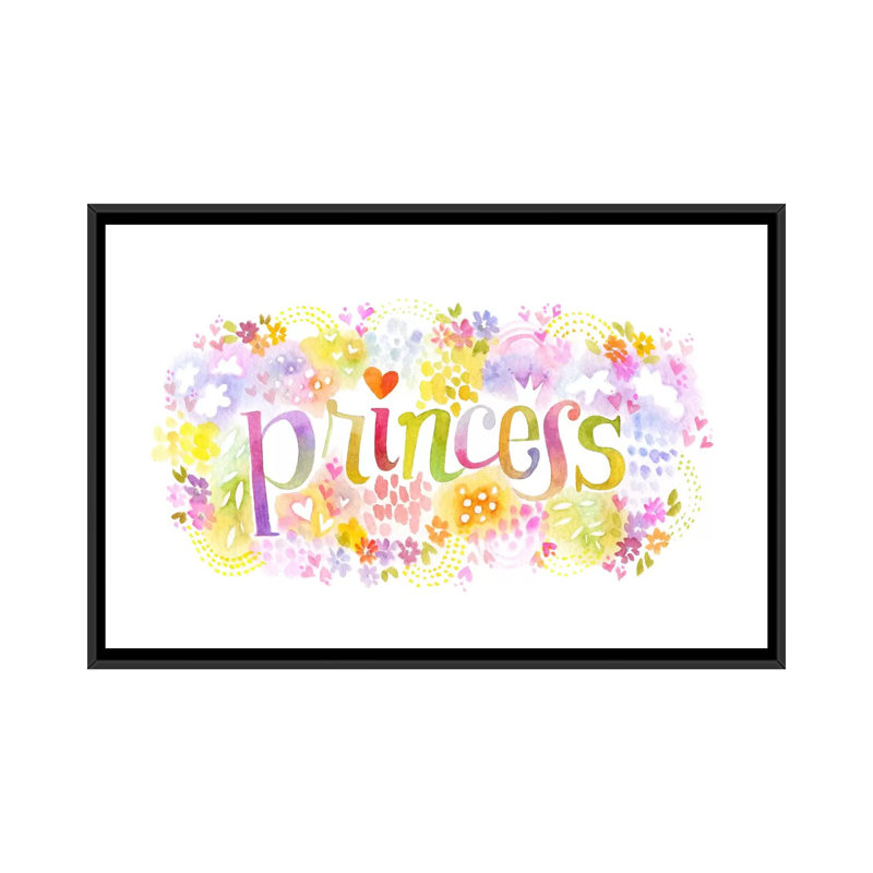 « princess nickname », art textuel sur toile tendue, H 18 po x l 26 po x P 1,5 po, Toile avec cadre noir, Pas de tapis