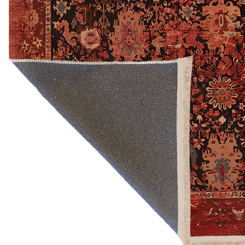 Tapis décoratif à motif abstrait rouge à motif traditionnel rouge, Tapis de couloir 3 pi 9,81 po x 6 pi 6,74 po