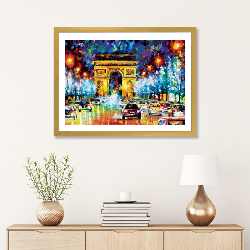 «Paris Flight» par Leonid Afremov - impression d'art graphique, Papier encadré doré, H 24 po x l 32 po x P 1 po