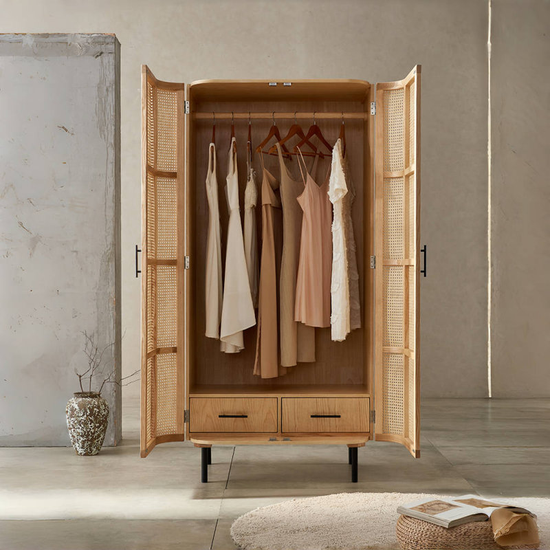 Simple Solid Wood Double-door Wardrobe, Burlywood