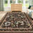 9x12 Washable Floral Area Rug, Non-Slip Low Pile Rug, Stain Resistance Carpet for Living Room, Bedroom, Dining Room, Brown-417552605-417552595