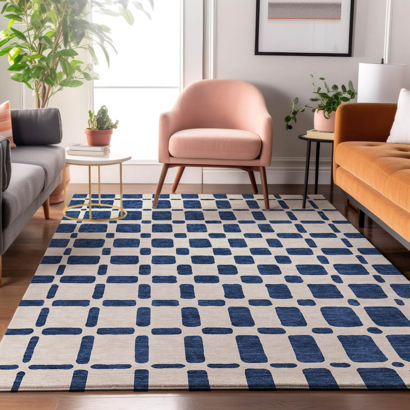 Premium Machine Washable Prisco Navy Rug, Rectangle 3' x 5'