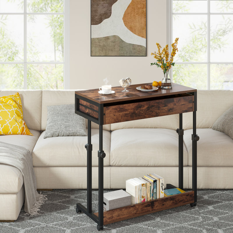 Zavalla Mobile End Table with Drawer C Table Sofa Side Table, Brown/Black