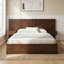 Lit plateforme moderne Queen en bois avec rangement relevable, tables de chevet intégrées et tête de lit à rainures verticales, noyer antique-2054131720-2054131723