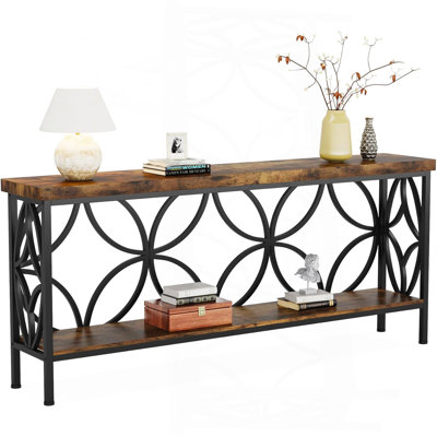 70.9 Inches Extra Long Industrial Console Table, Narrow Sofa Table Behind Couch with Open Storage Shelves, Rustic Entryway Table for Hallway, Foyer, or Living Room, Metal Frame, Rustic Brown