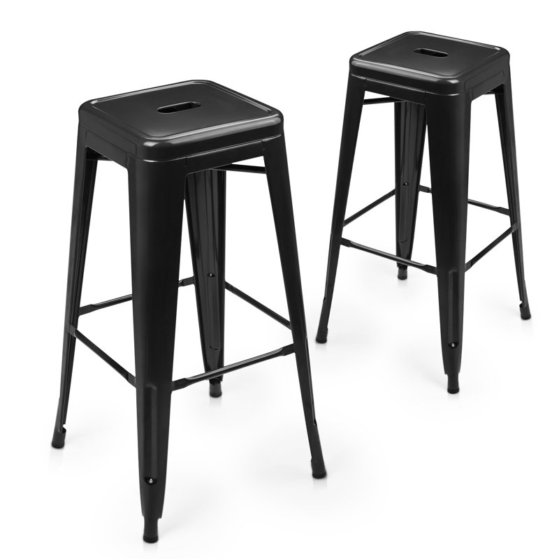 Tabourets de bar sans dossier Jhovani, Noir, Tabouret de comptoir (siège d'une hauteur de 24,5