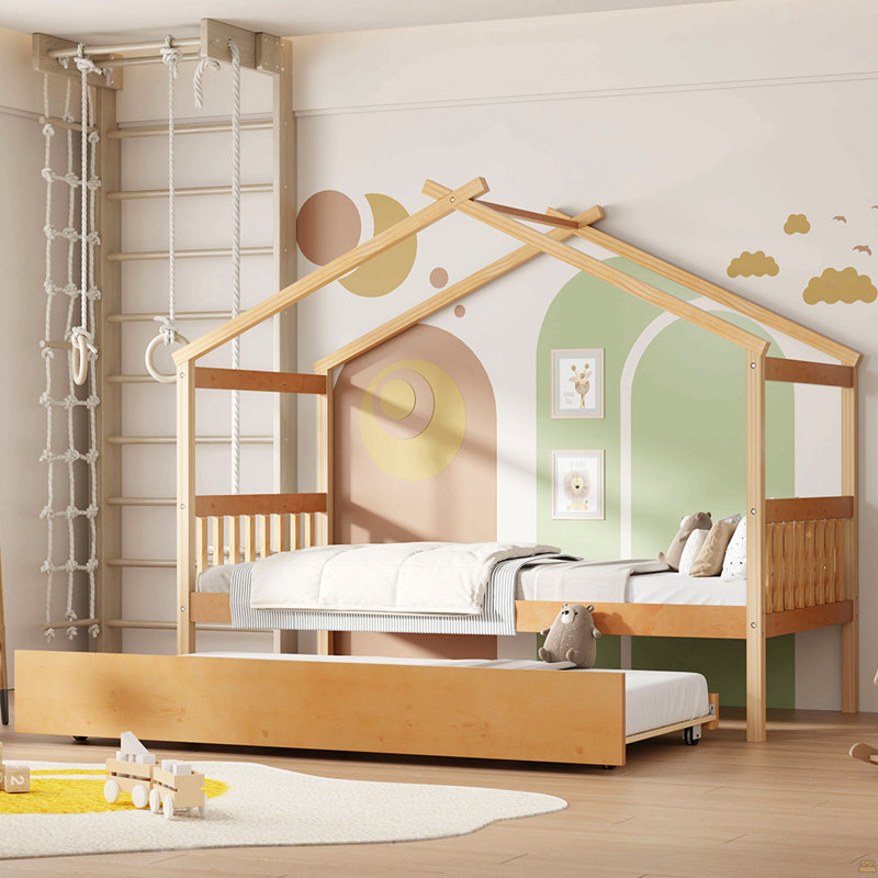 Lit simple en bois avec lit gigogne simple
