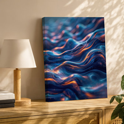 Toile, un envoûtant gros plan de textures liquides fluides mettant en vedette un art mural Mélange dynamique de bleus profonds et d'oranges vibrantes