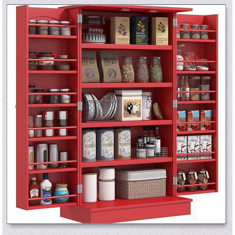 Freestanding Kitchen Pantry Storage Cabinet With 12 Door Shelves, Double Doors, And Adjustable Shelving For Enhanced Organization