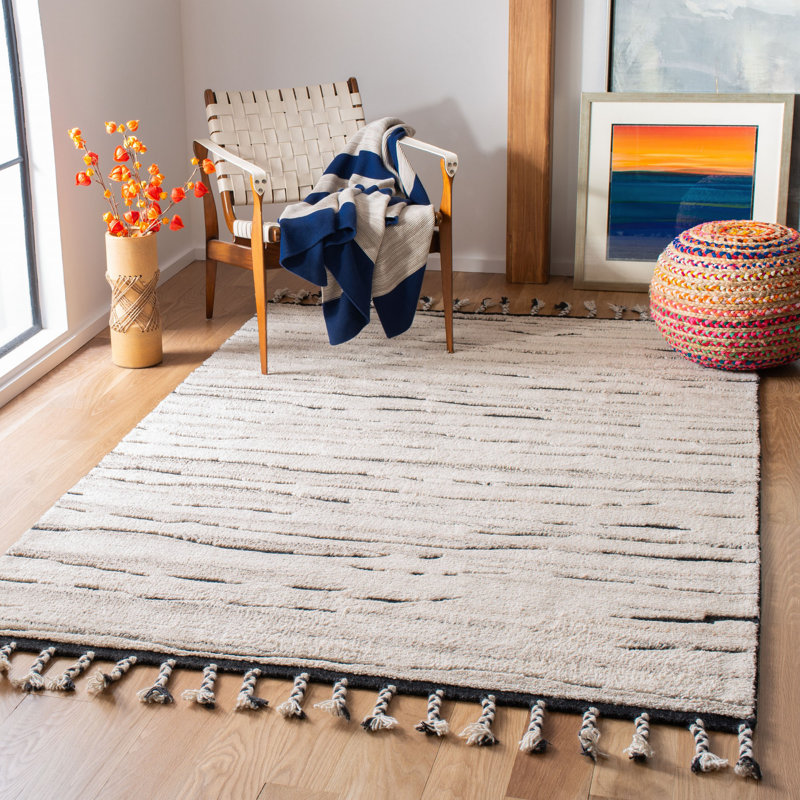 Tapis gris anthracite / ivoire en laine noué à la main Aitkin, Rectangle 8 pi x 10 pi