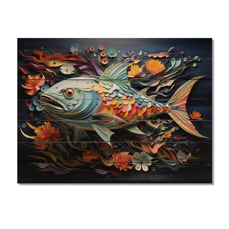 Pêche à la baleine de couleurs IV sur bois, H 10 po x l 20 po x P 0,78 po
