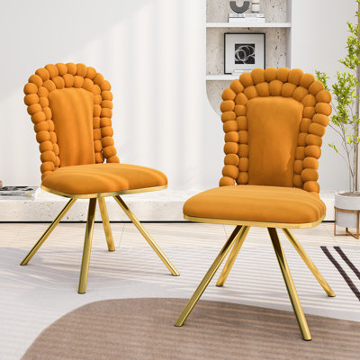 Fauteuils de salon en velours orange (lot de 2), pivotants à 360°, ergonomiques, en mousse haute densité, pieds en métal doré réglables et pivotants.