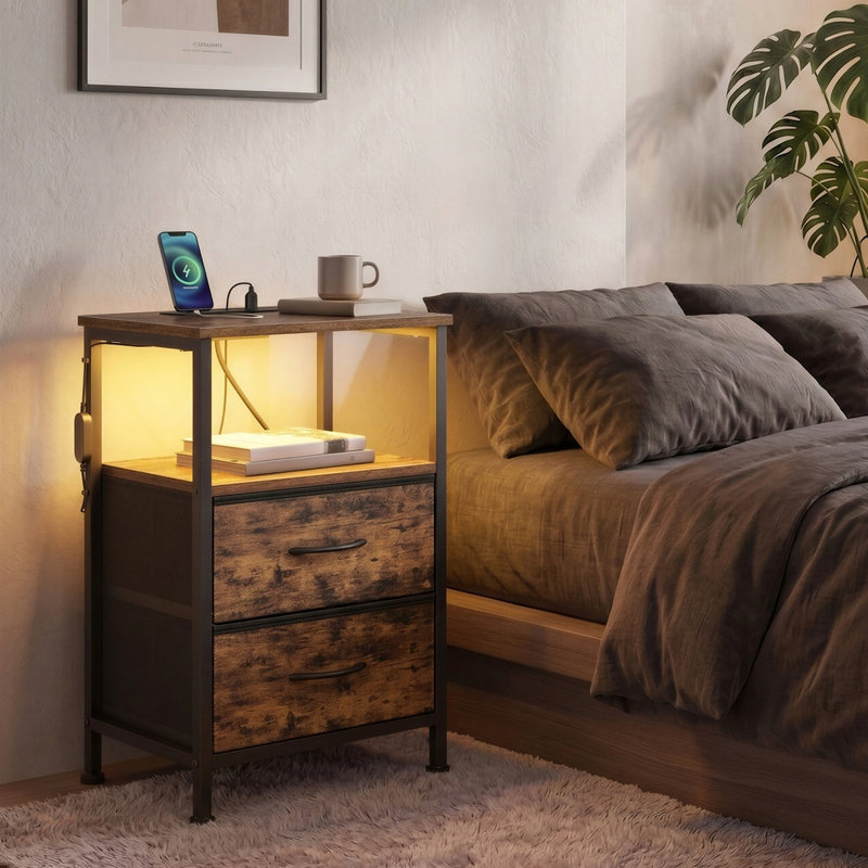 39.6 cm W Bedside Table, Brown