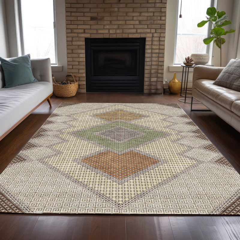 Tapis intérieur / extérieur brun lavable à la machine Xhevrie, Rectangle 10 pi x 14 pi