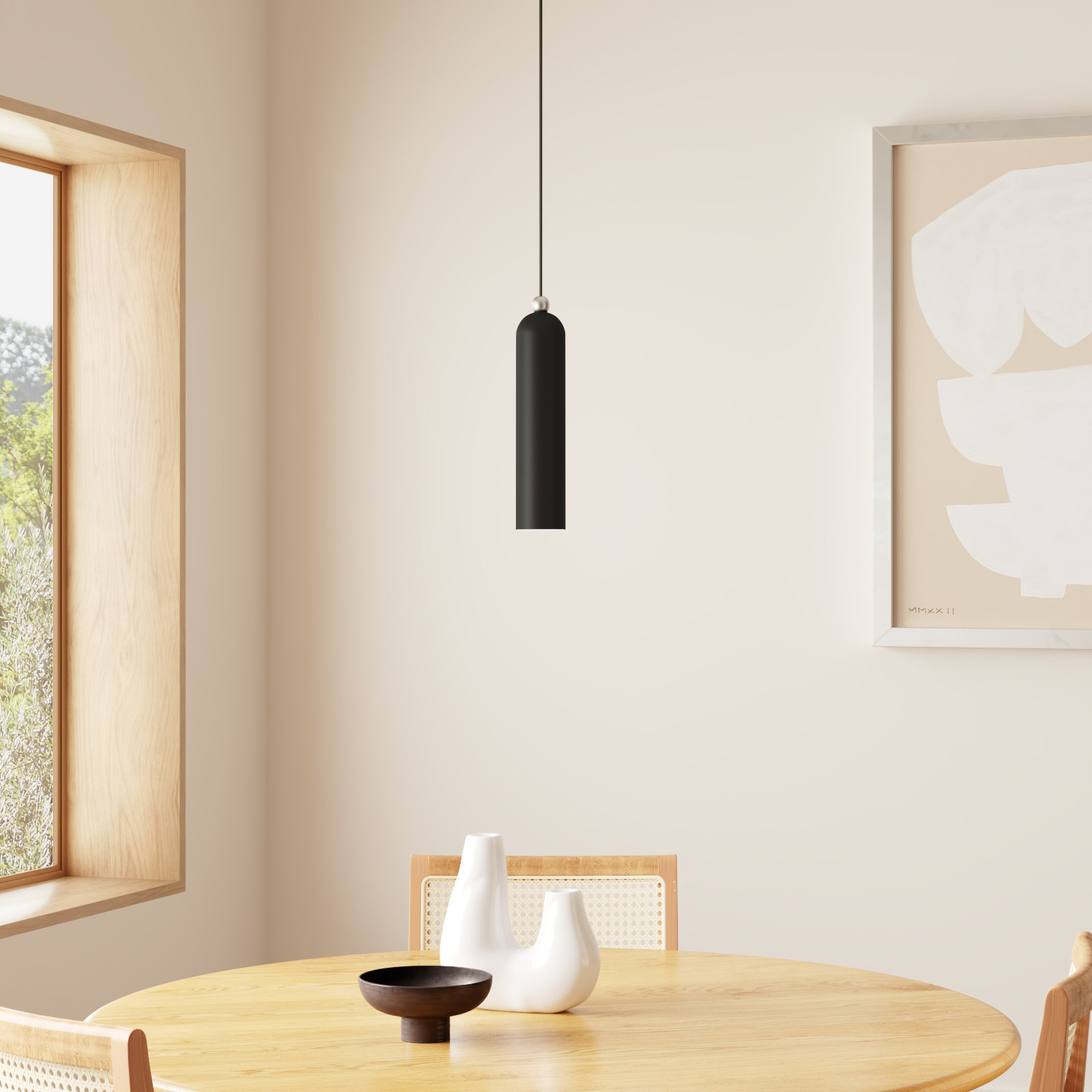 Hanne Dimmable Cylinder Single Light Pendant, Black