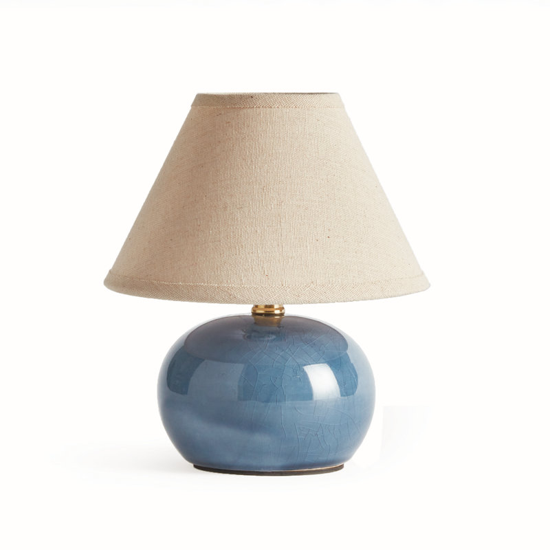 Mini lampe de table en céramique Oscar, Bleu, H 8 po x l 6,5 po x P 6,5 po, Crème, crème