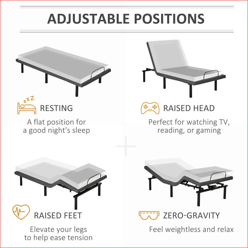 Twin XL Metal Adjustable Bed Frame with Zero Gravity, Memory &amp; Wireless Remote, Gray for Bedroom